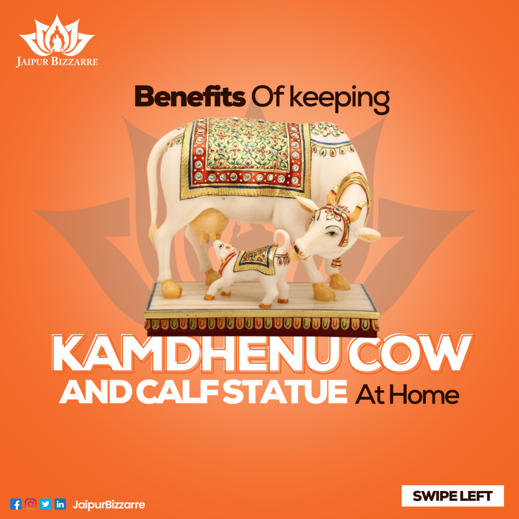 Marble Statue of Kamdhenu Cow and Calf